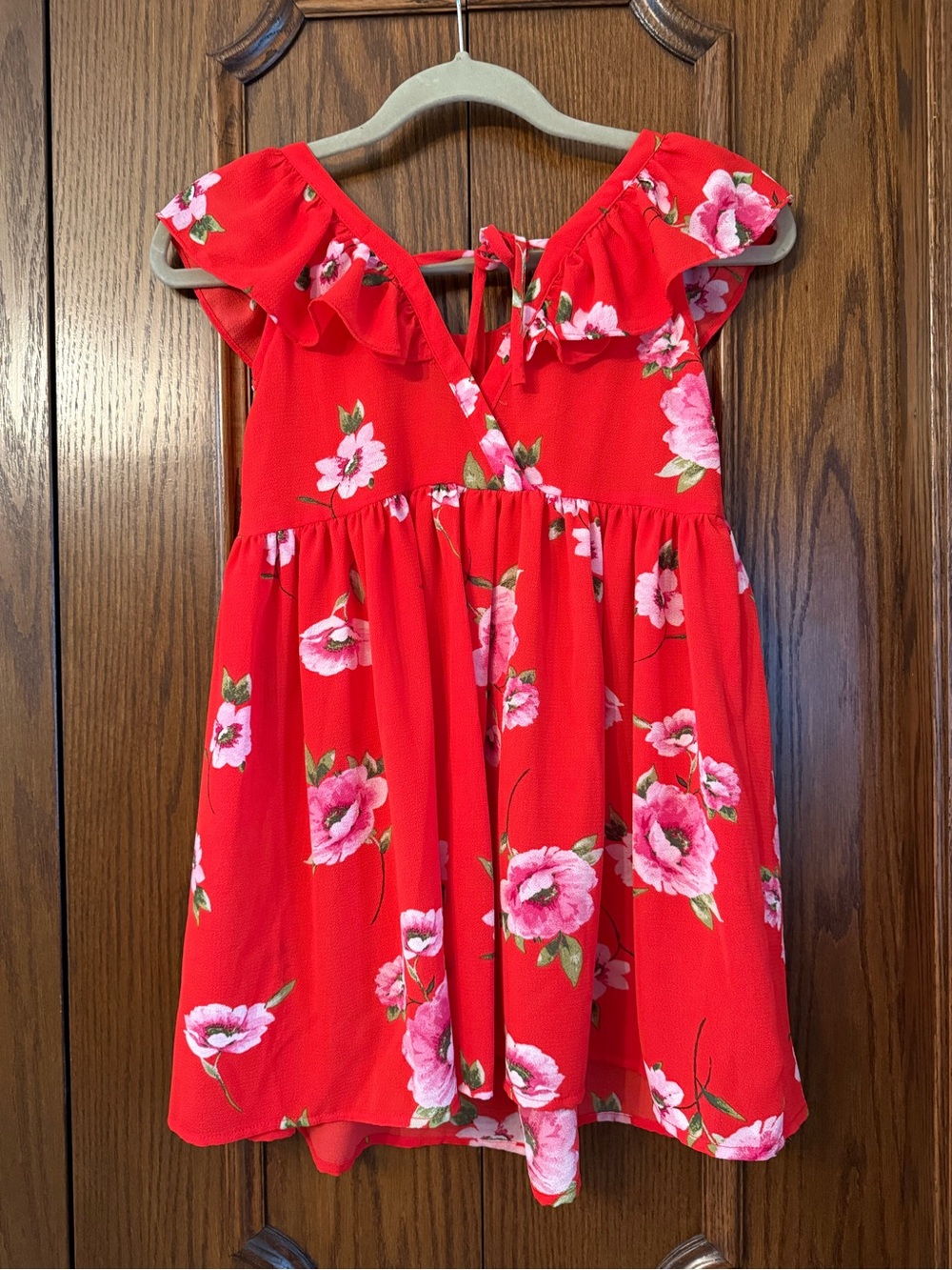 Girls' Red Floral Ruffle Dress Size 7 - Picture 2 of 3